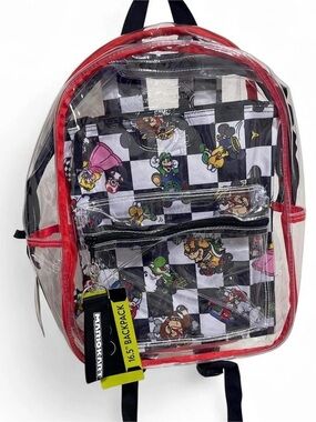 Mario kart Clear Backpack with laptop sleeve inside  NWT